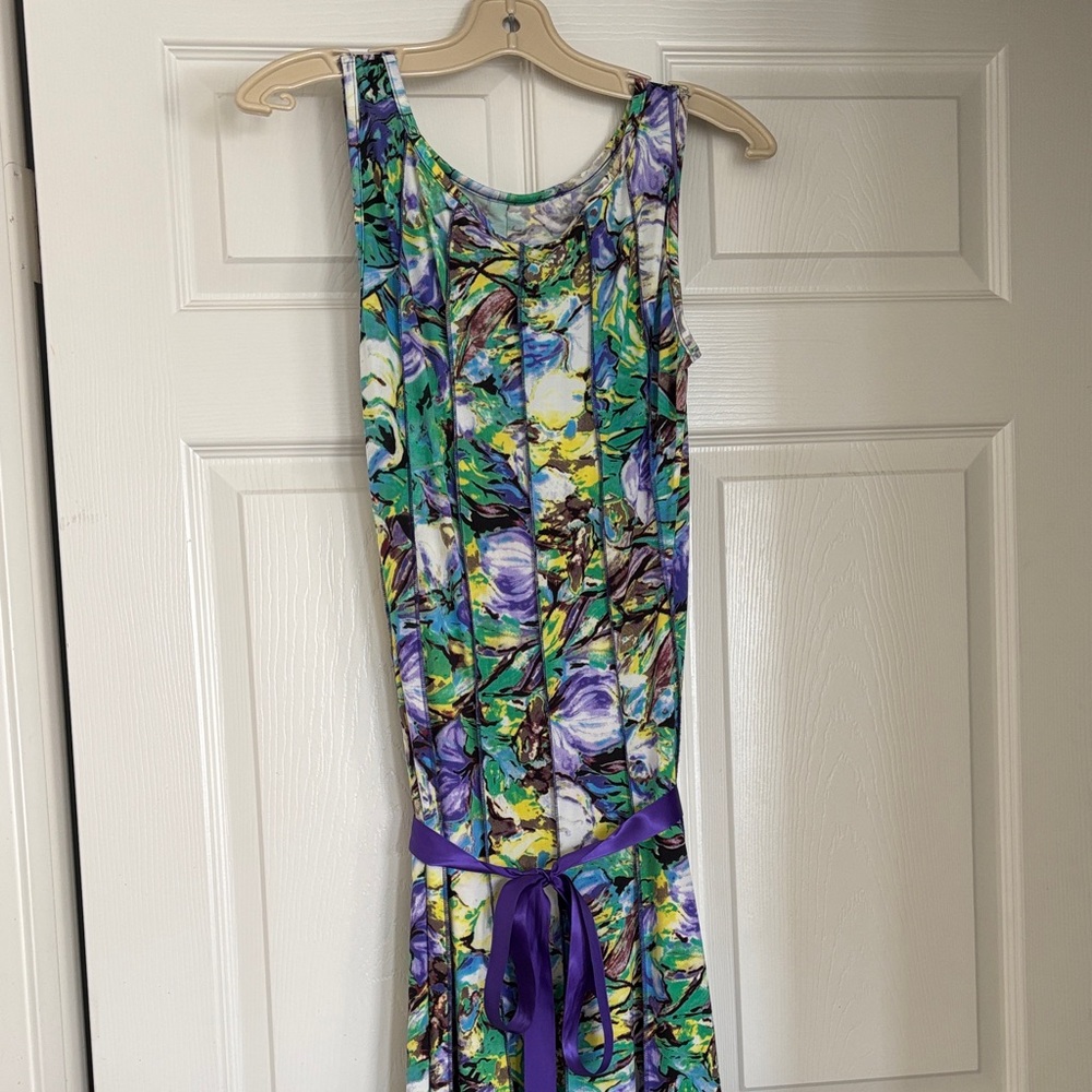Haani Colorful Floral Dress with Purple Tie